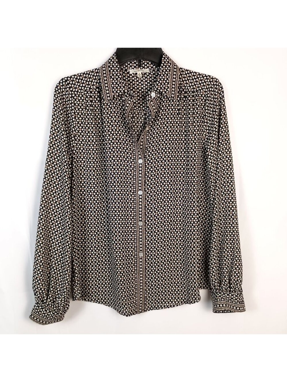 Max Studio Geometric Print Blouse Black White Button Front Womens S Top
